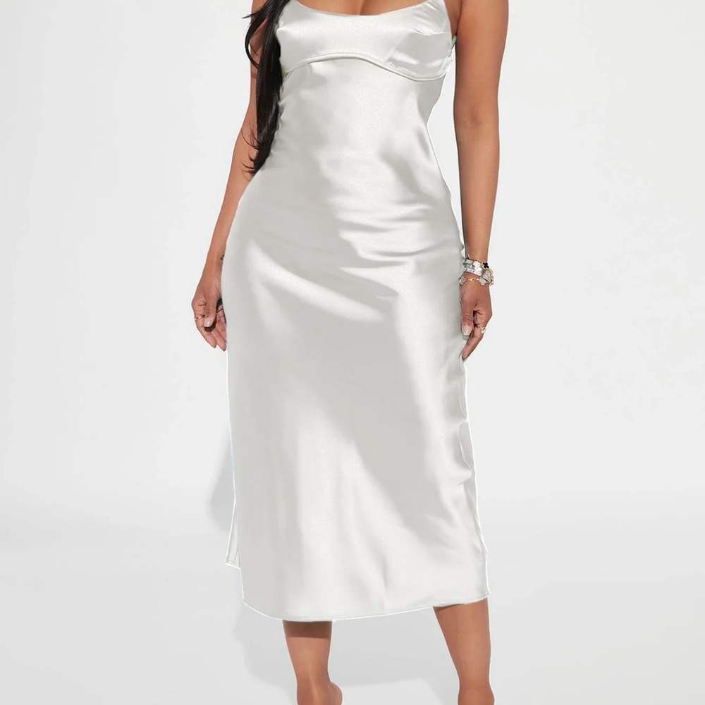 Fashion Nova White Satin Dress